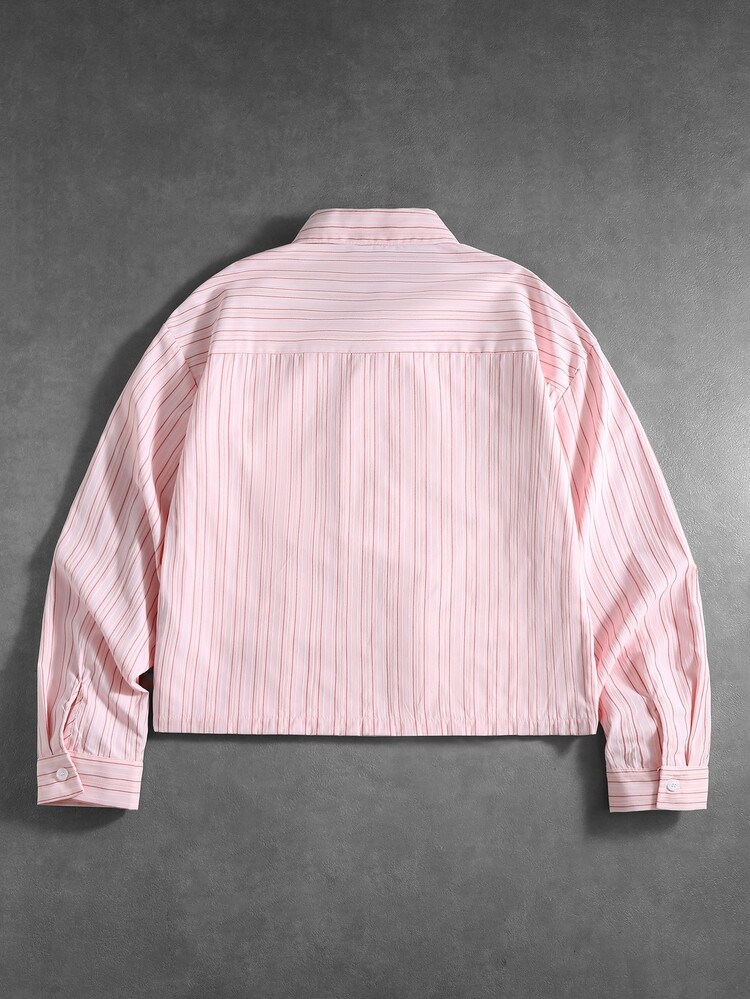 ROMWE MEN Camisa casual de uso diario con cuello a rayas para hombre - Rosa - Añade 3