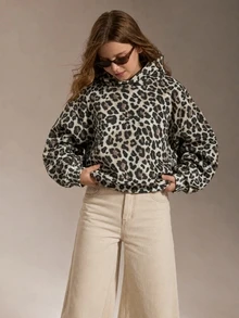 SHEIN Gorro de peluche con estampado de leopardo y patrón de estrella de cinco puntas, estilo casual de calle para niña preadolescente, adecuado para ropa de calle y sudaderas - Marrón - Ver 3