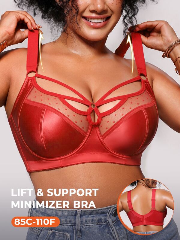 Bareli Dear Plus Size Red Bra With Underwire, Thin Cup, Non-Slip Wide Strap, 1pc
