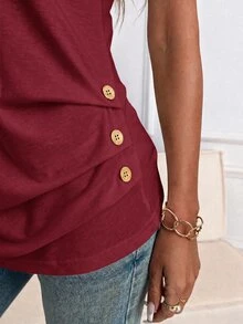 SHEIN Clasi 夏季優雅女款條紋印花居家通勤等多用途服飾 - 酒紅色 - 查看 5