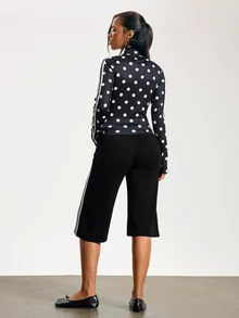 Athîral Women's Black And White Polka Dot Frog Fastening Sporty Jacket,Slim Fit,Zip Front,Striped Long Sleeves,Lightweight,Autumn Winter,Jacket For Women - Multicolor - View 3