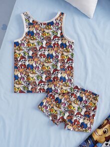 SHEIN | PAW Patrol 2pcs/Set Boys Toddler Underwear Set Tank Top & Boxer Briefs, All-Over Ditsy Floral, Cute & Adorable, 4-7Y - Multicolor - View 2