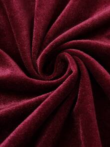 Cévolie Burgundy Velvet Spaghetti Strap Ruched Hollow Out Slim Fit Long Dress For Women - Burgundy - View 5
