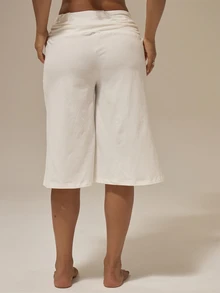 MUSERA ESSENTIALS Ruched Detail Wide Leg Capri Trousers Summer Girly Everyday Loungewear - White - View 4