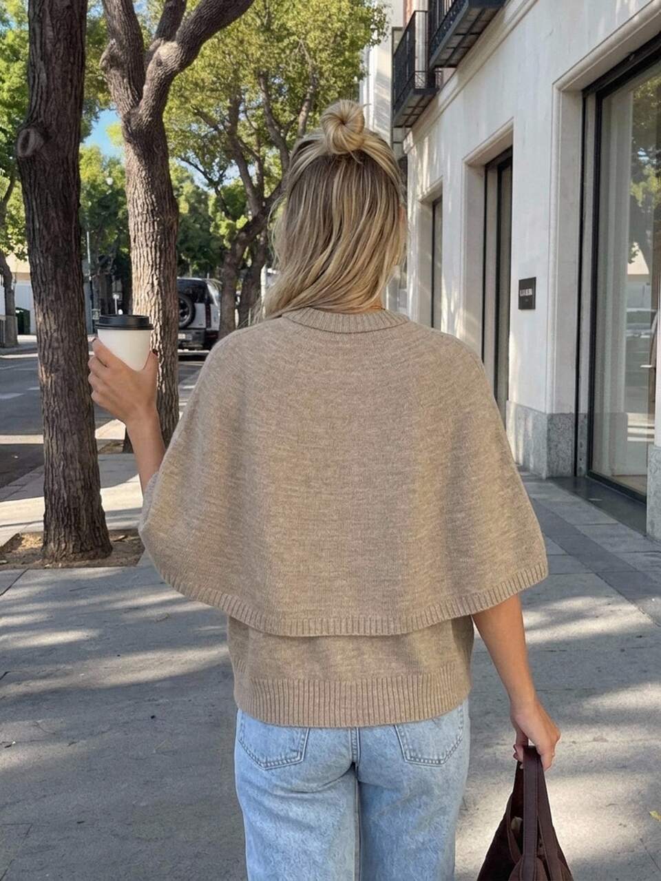 Women's Solid Color Single-Breasted Fashion Cape Cardigan City Break Vacation Khaki Autumn Casual
