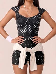 SHEIN BAE Women's Polka Dot Casual Daily Travel Sports Romper - Black - View 6