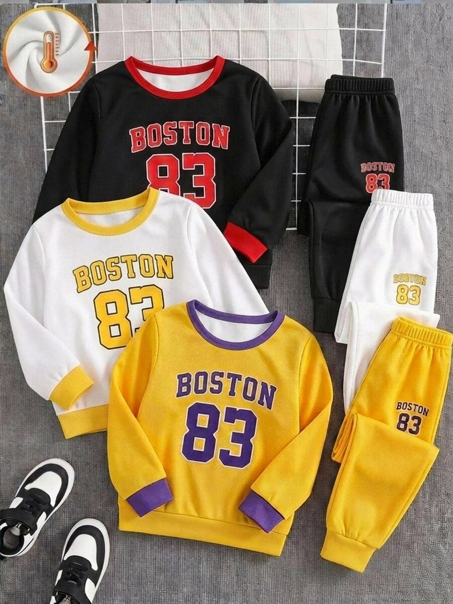 Young Boy Sweatshirt Set With Full Cartoon Print, Suitable For Autumn/Winter - Multicolor - View 1