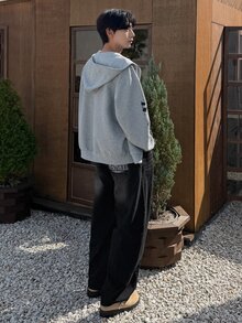 DAZY 男士休閒百搭日常穿著水洗牛仔褲，附口袋與鈕扣 - 黑色 - 查看 3