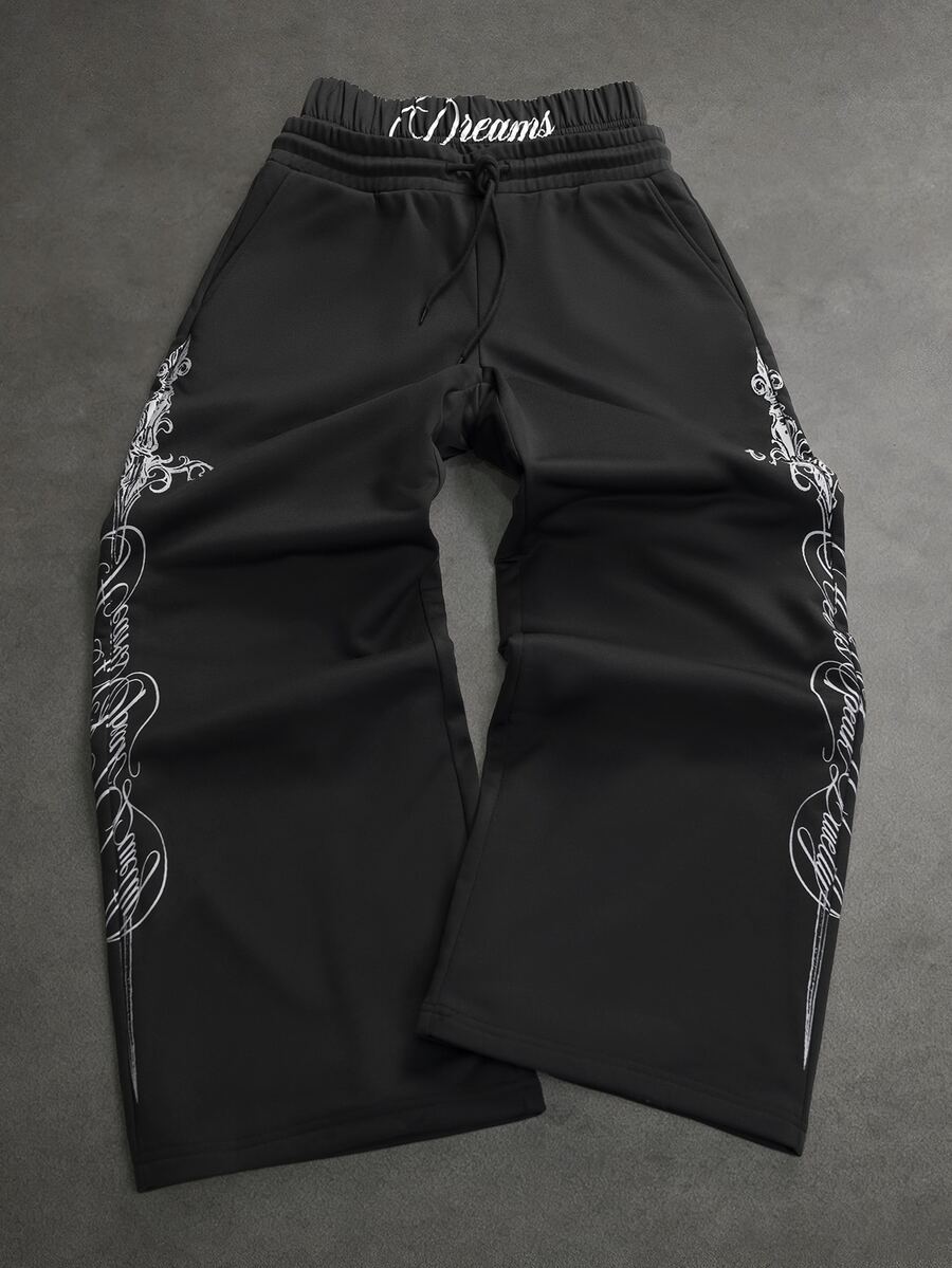 SLATEMANN Men's Letter Print Casual Daily Sweatpants - Black - View 1