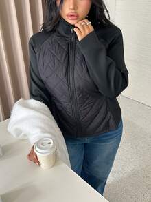 GalTyme 大尺碼女款長袖前拉鍊休閒冬季夾克 - 卡其色 - 查看 4