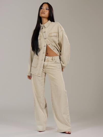 Musera Petite Petite Beige Washed Low Rise Baggy Denim Jeans  Autumn Winter Back To School Daily Everyday