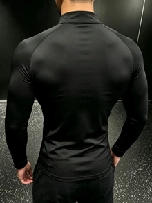 GymBeat 男士牛角印花插肩袖長袖休閒健身運動T恤 - 黑色 - 查看 2