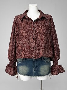 Franclia Plus Size Casual Vintage Single-Breasted Printed Shirt Fall - Brown - View 6
