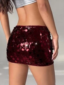 SHEIN PETITE Black Bodycon High Waist Super Short Women's Mini Skirt - Burgundy - View 2
