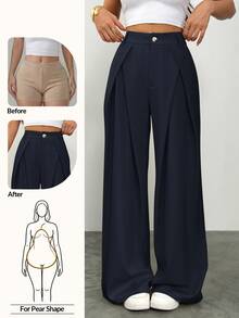 Vivamere Setelan Wanita Celana Panjang Kaki Lebar dengan Detail Lipit - Navy Blue - View 10