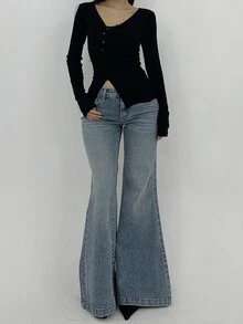 Dazy Tall Women's Elegant Flare Jeans Fall - Medium Wash - View 3