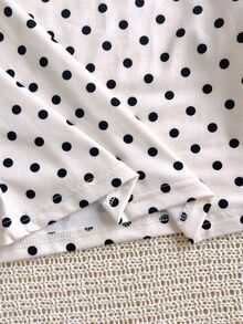 Teen Girl Polka Dot Print Off-Shoulder Long Sleeve Fashion T-Shirt - White - View 5