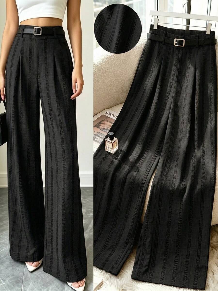GlowEve CURVE Women's Plus Size Solid Color Pleated Casual Versatile Daily Wear Long Pants - Black - View 1