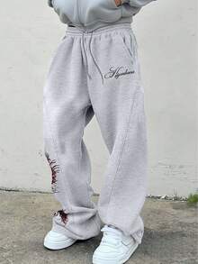 Manfinity EMRG Men's Plus Size Floral Print Sweatpants - Grey - View 3
