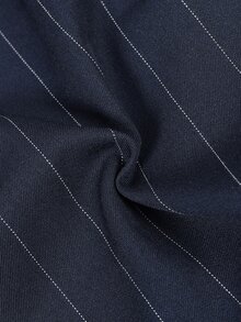 Manfinity Homme Men's Navy Blue Striped Long Pants, Loose Casual Versatile Design With Double Pleats, Wide Leg Trousers - Navy Blue - View 5