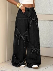 Rivivi Women's Button Casual Y2k Versatile Everyday Denim Jeans Night Out Black Fall - Black - View 7