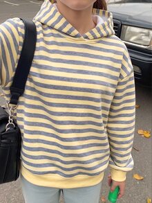 SHEIN 青少年女孩休閒極簡寬鬆舒適連帽衛衣，適合秋冬穿著 - 彩色 - 查看 6