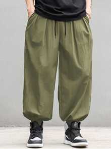 Manfinity Roghcode Men's Solid Color Pleated Casual Versatile Daily Wear Lantern Pants - Army Green - View 3