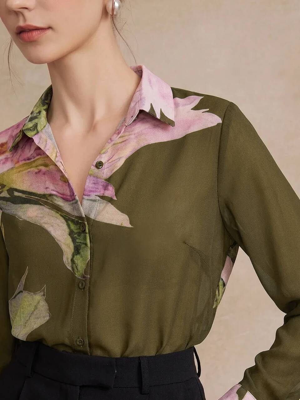 Anewsta Essential Spring/Summer New Elegant Fashion Floral Print Chiffon Long Sleeve Blouse For Women, Suitable For Outing, Party, Holiday, Vacation And Professional Occasions