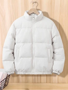 1pc Teen Boys Front Print Flying Horse Pattern Thick Quilted Padded Coat - White - View 1