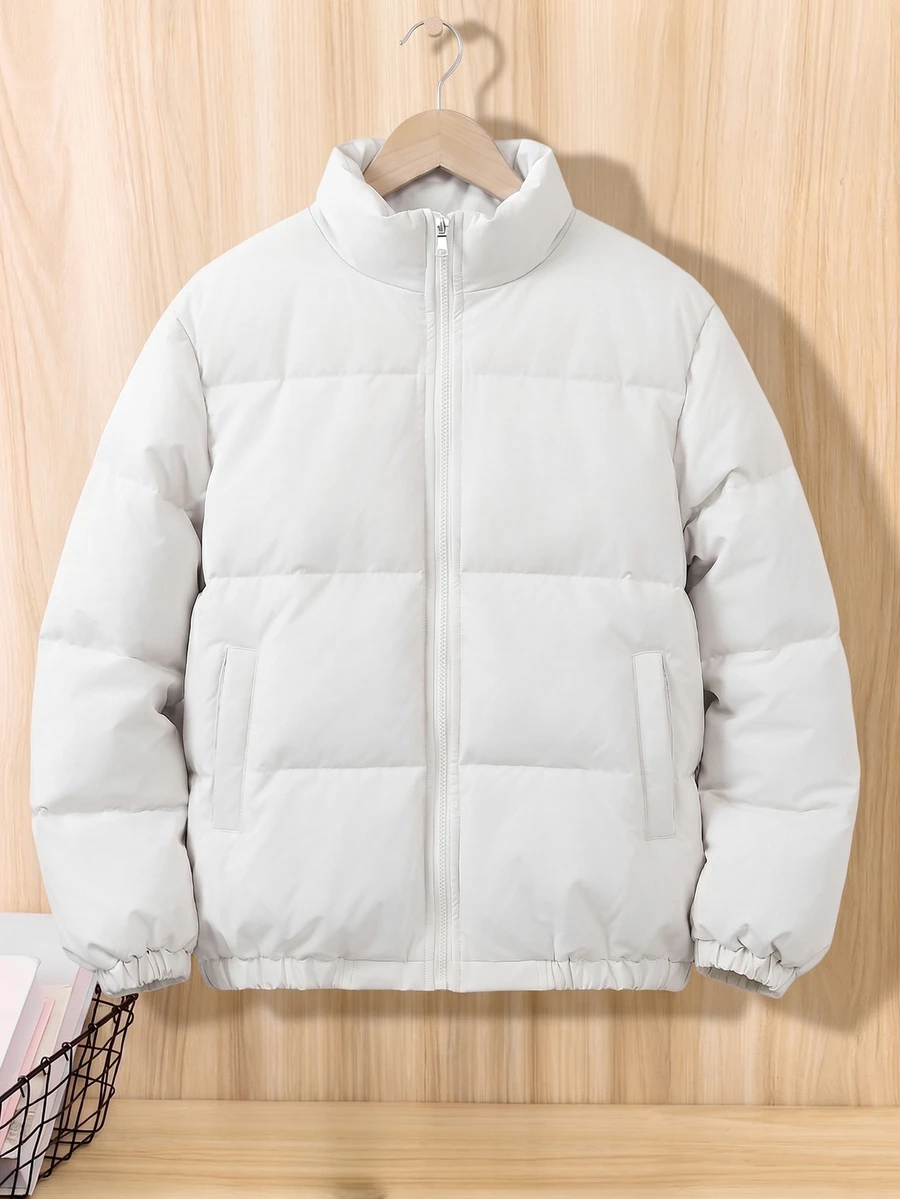 1pc Teen Boys Front Print Flying Horse Pattern Thick Quilted Padded Coat - White - View 1