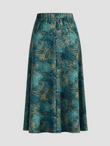Firerie Plus Size Elegant Paisley Pattern Skirt - Suitable For Commute, Office, Party And Wedding - Green - View 2