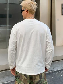 DAZY Spring/Autumn Long Sleeve Solid White Crew Neck Button Half-Placket Minimalist Korean Style Men's T-Shirt - Light Grey - View 2
