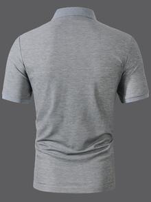Calvornis 男士拼接條紋短袖休閒通勤 Polo 衫 - 灰色 - 查看 2