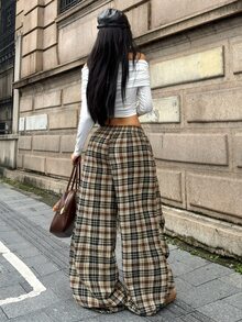 Coolane 女款夏季基本款條紋寬腿運動長褲 - 卡其色 - 查看 6