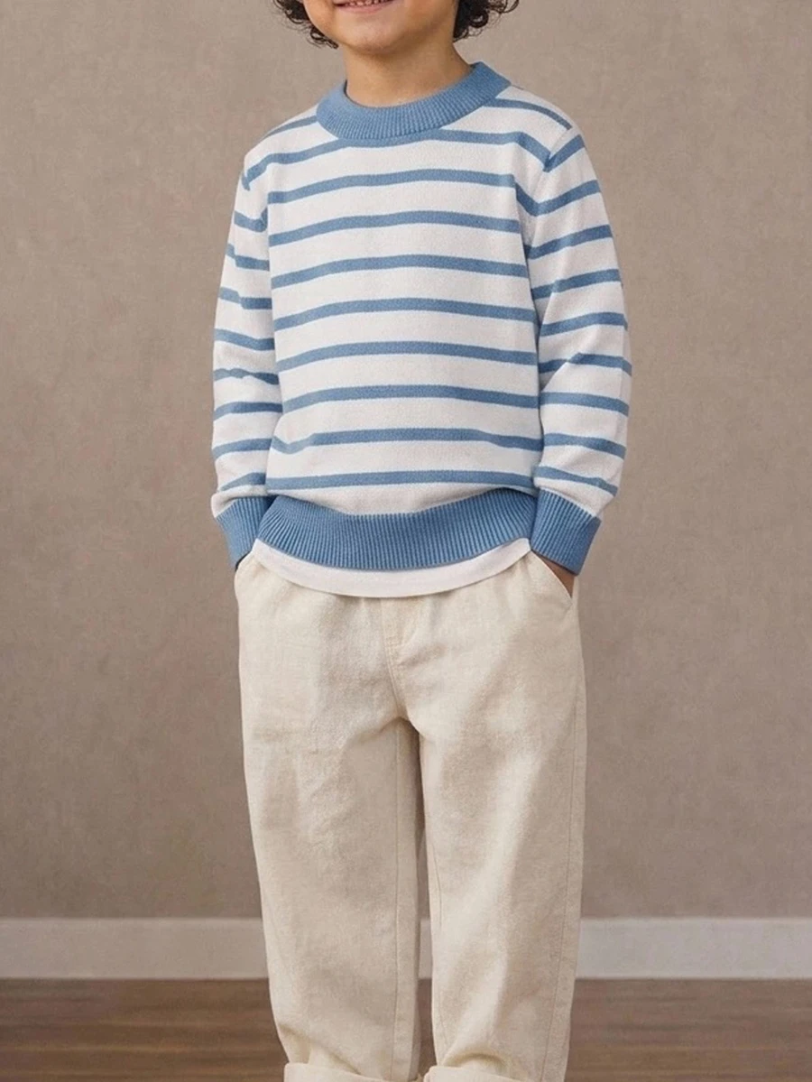 SHEIN Young Boy Striped Colorblock Casual Daily Long Sleeve Sweater - Multicolor - View 1