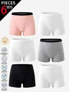 6pcs/Multi-Pack Women's Teen Simple Fashion Solid Color Traceable Cotton Square Hipster Panties - Multicolor - View 5