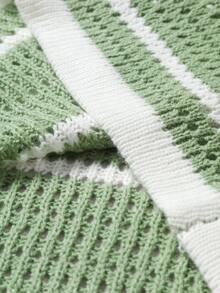 Manfinity Hypemode Plus Size Men's Striped Hollow Knit Vest - Green - View 7