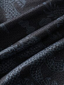 ROMWE MEN Áo nỉ unisex phong cách đường phố vintage thương hiệu, kiểu Trung Quốc mới, họa tiết rồng in kỹ thuật số màu tối, cổ đứng, khuy cài kiểu ếch - màu đen - Xem 7