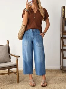 Breezaya Women's Casual 9/10 Length Curved Leg Pocket Jeans - Blue - View 3