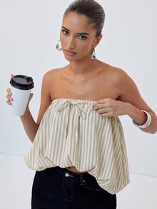 Hauture Denim Bubble Hem Strapless Top - Multicolor - View 5