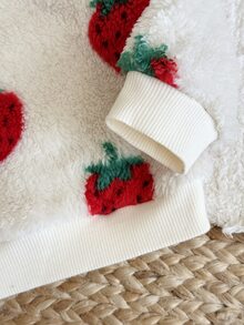 SHEIN 女嬰針織仿皮草草莓圖案連帽休閒衛衣 - 彩色 - 查看 4