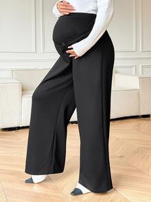 Dazy Maternity Maternity Solid Color Adjustable Waist Casual Wide Leg Pants For Daily Wear - Black - View 7