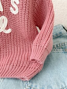 SHEIN 女嬰針織純色字母圖案圓領寬鬆休閒冬季毛衣 可愛小仙女毛衣 親子套裝 柔和白色 秋冬款 - 粉色 - 查看 6