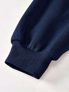 SHEIN 青少年女孩休閒「LA」字母印花針織純色寬鬆落肩長袖衛衣與百褶寬腿運動褲套裝，女孩秋季服飾，女孩秋季穿搭，女孩冬季服飾 - 藍色 - 查看 7