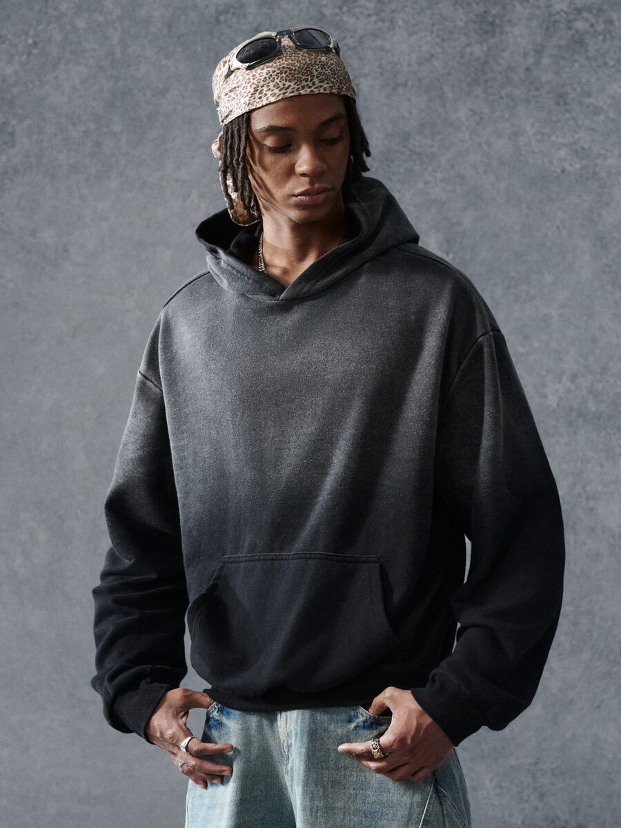 PAVTROS Men's Gradient Color Casual Daily Wear Hoodie - Black - View 1