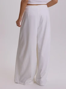 MUSERA Plus Size White Drawstring Pintuck Trouser Pants Winter Fall Womens Outfit Casual - Beige - View 4