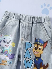 SHEIN | PAW Patrol Young Boy Fun Cartoon Print Loose Fit Denim Jeans - Medium Wash - View 4