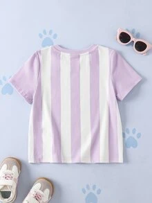 SHEIN | PAW Patrol Young Girl Colorblock Striped Cartoon Print T-Shirt - Purple - View 2