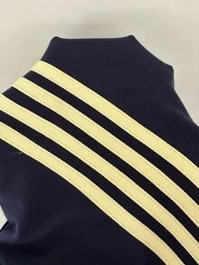 SHEIN EZwear 海軍藍針織女款側條紋抽繩腰運動長褲 - 藏蓝色 - 查看 6