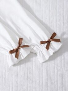SHEIN Elladie kids 2件組女童幼兒套裝，溫柔女孩風白色長袖外套搭配粉色蝴蝶結細肩帶花苞洋裝，輕便休閒日常度假款，適合春夏 - 棕色 - 查看 6